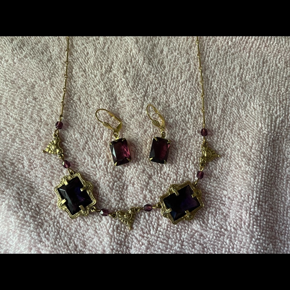Antique Amethyst Earring & Necklace Set